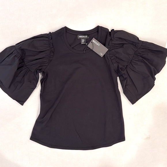 Bailey/44  Black Ruffle Sleeve Top NWT - Picture 3 of 11